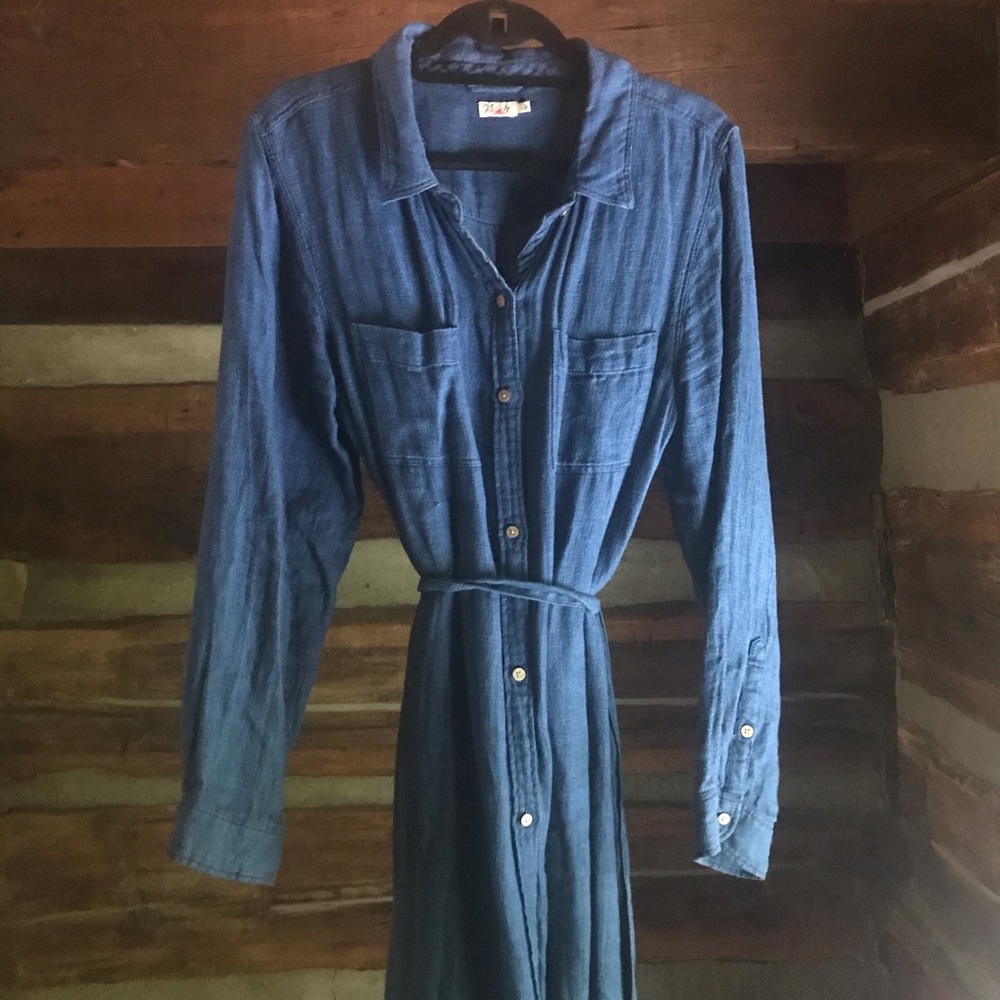 Faherty Button-Front Maxi Shirt Dress in Royal Blue - Picture 9 of 12